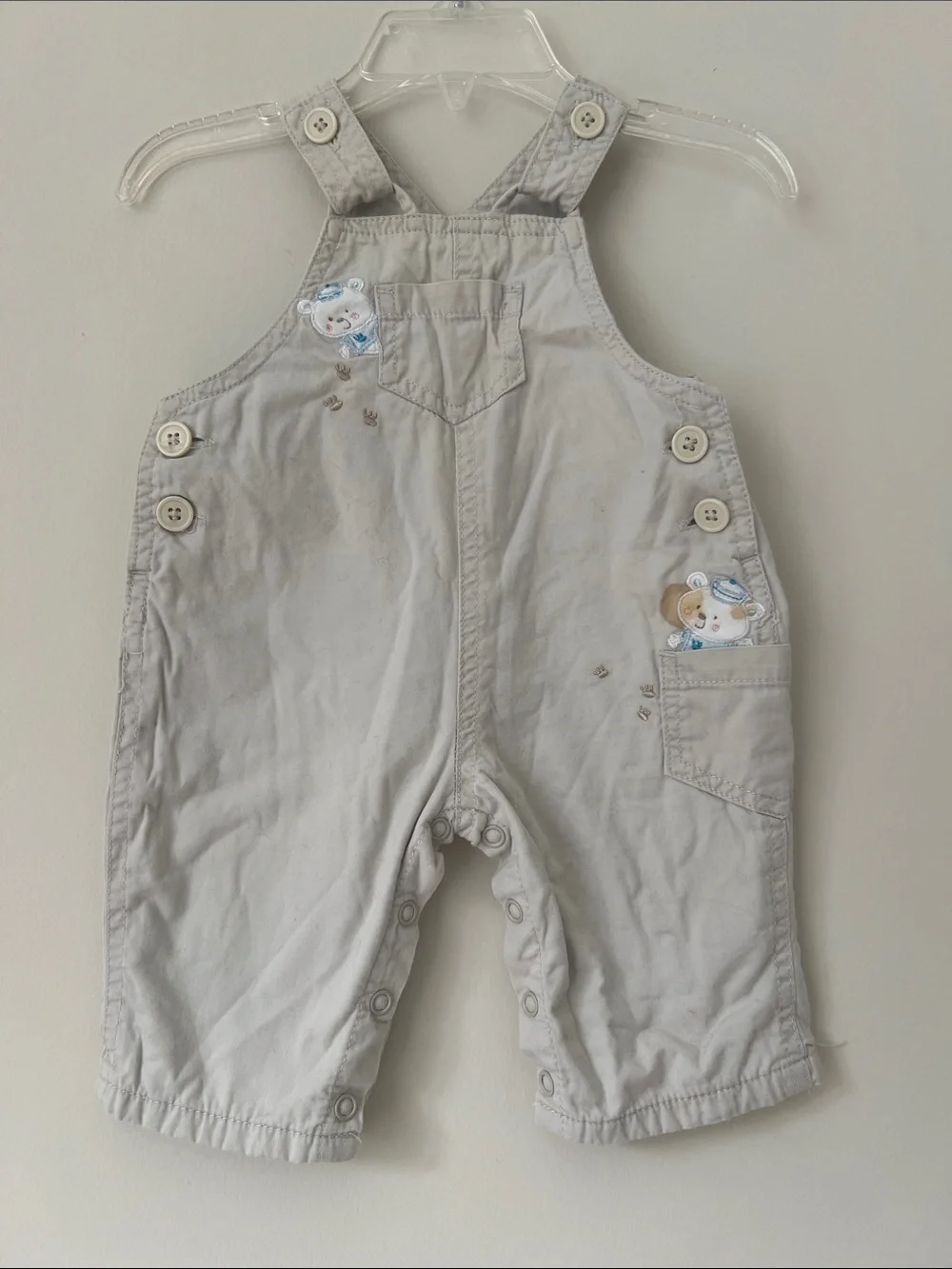 The Children's Place Light Gray Overalls with Bear Patches